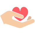 Imagem com uma mão e um coração na palma da mão simbolizando o voluntariado.